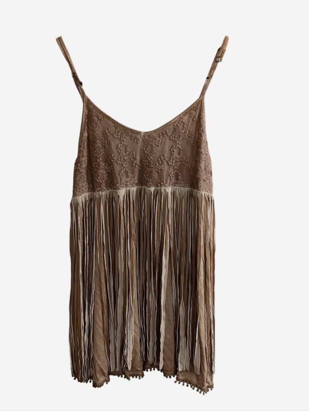 Cowgirl Hardware Fringe Lace Tank Top Tan Brown Size L